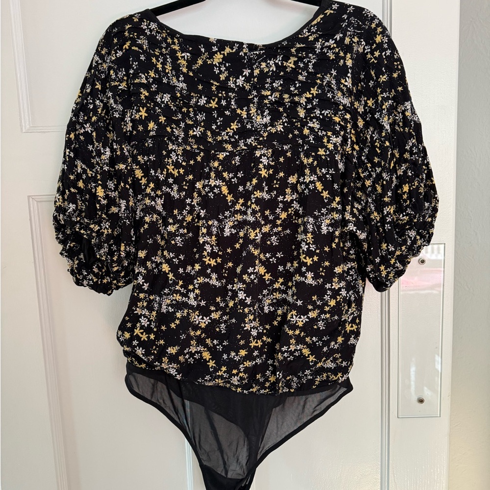 Free People Ruched 3/4 Sleeve Bodysuit
